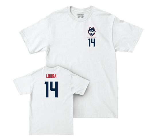 UConn Men's Soccer Logo White Comfort Colors Tee - Jack Loura | #14 Small