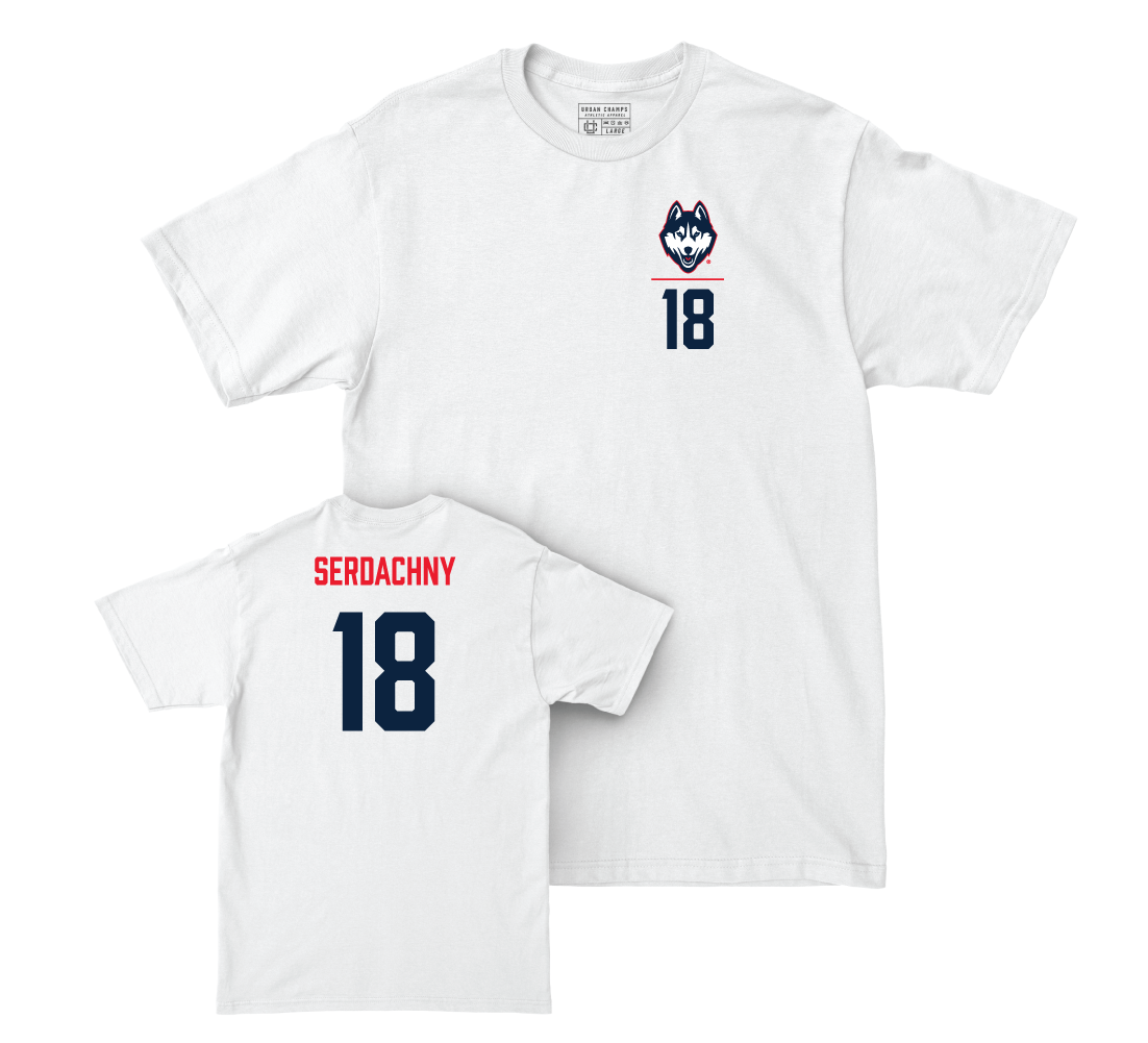 UConn Women's Ice Hockey Logo White Comfort Colors Tee - Maya Serdachny | #18 Small