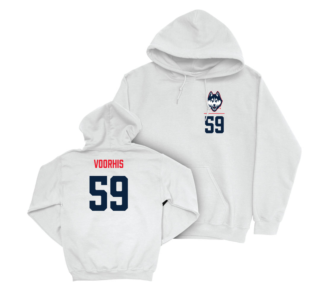 UConn Football Logo White Hoodie - Nathan Voorhis | #59 Small