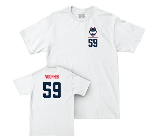 UConn Football Logo White Comfort Colors Tee - Nathan Voorhis | #59 Small