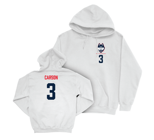 UConn Women's Soccer Logo White Hoodie - Anna Carson | #3 Small