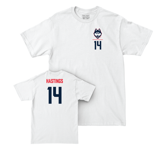 UConn Softball Logo White Comfort Colors Tee - Alexis Hastings | #14 Small