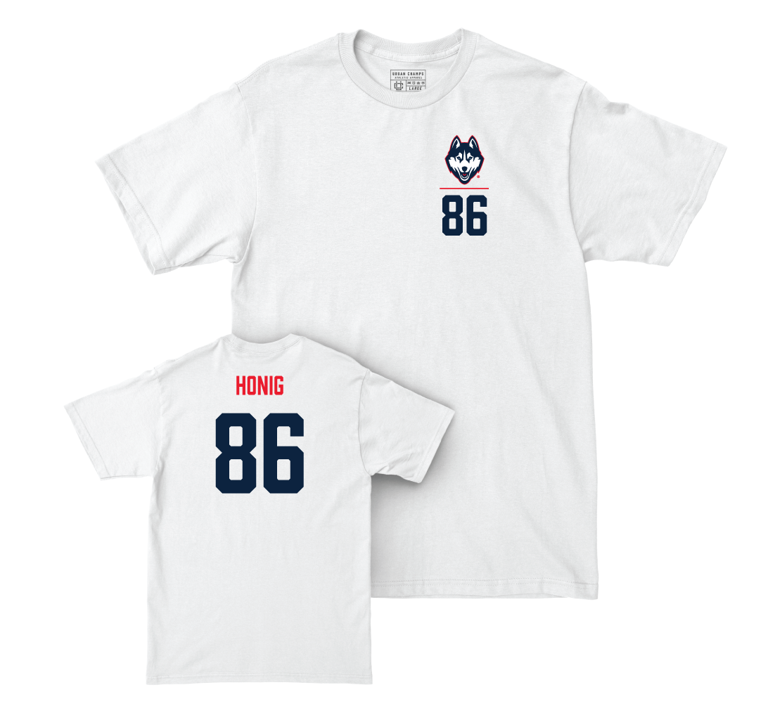 UConn Football Logo White Comfort Colors Tee - Alexander Honig | #86 Small