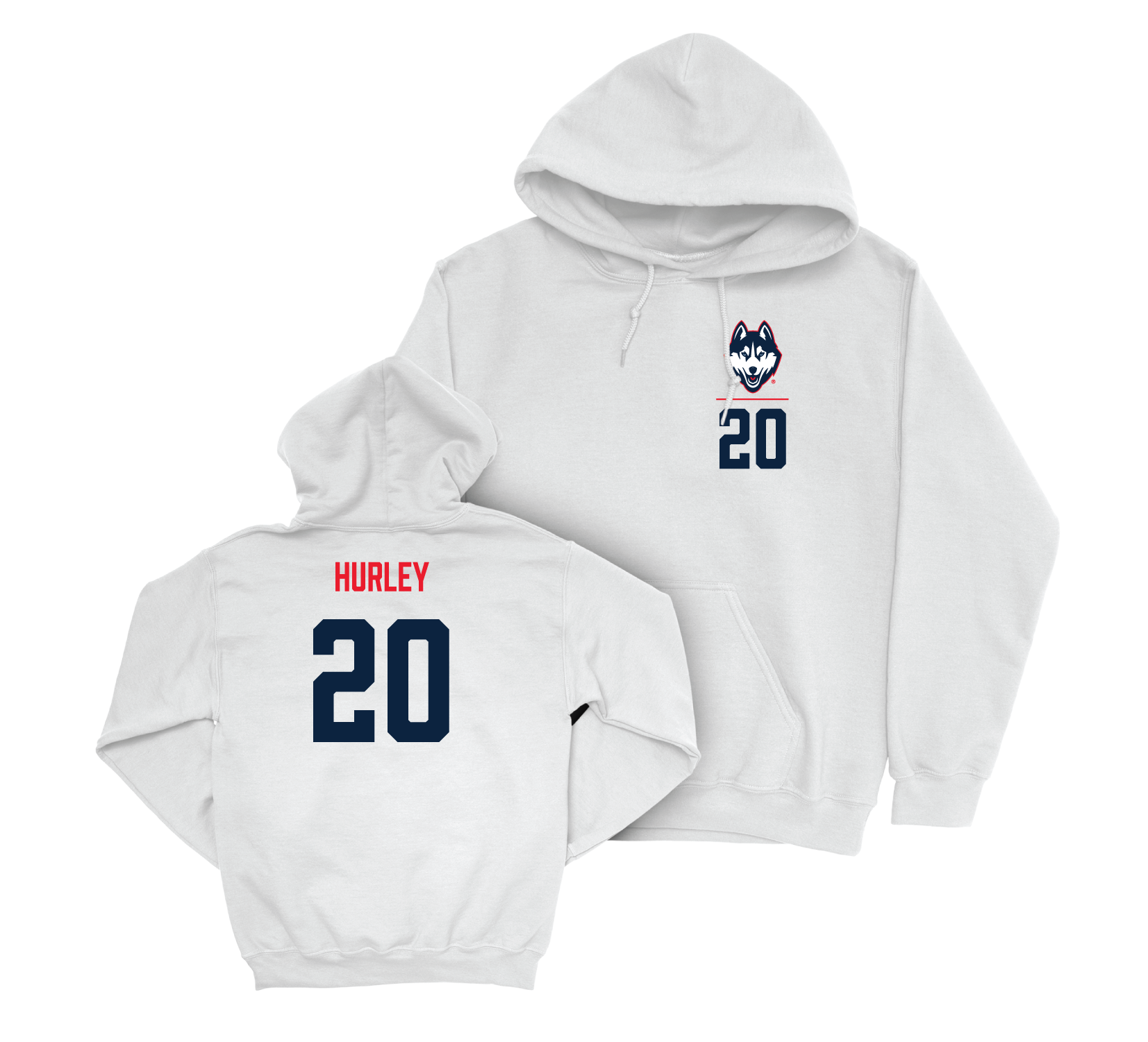 UConn Men's Basketball Logo White Hoodie - Andrew Hurley | #20 Small