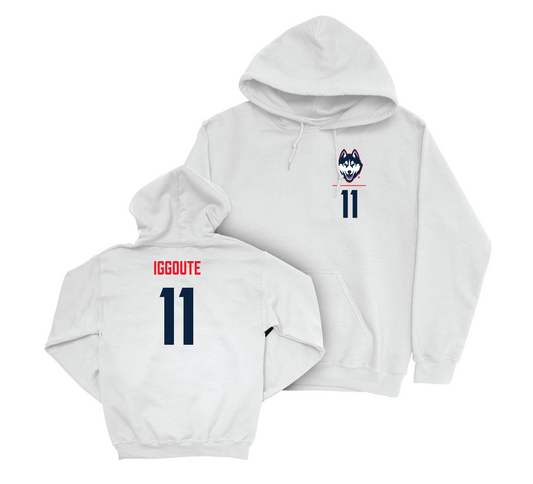 UConn Men's Soccer Logo White Hoodie - Adil Iggoute | #11 Small