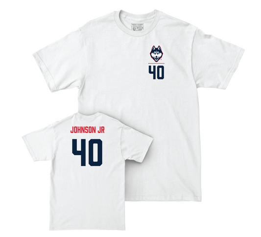 UConn Men's Basketball Logo White Comfort Colors Tee - Andre Johnson Jr | #40 Small