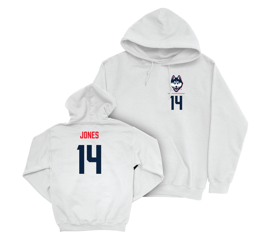 UConn Women's Volleyball Logo White Hoodie - Audrey Jones | #14 Small