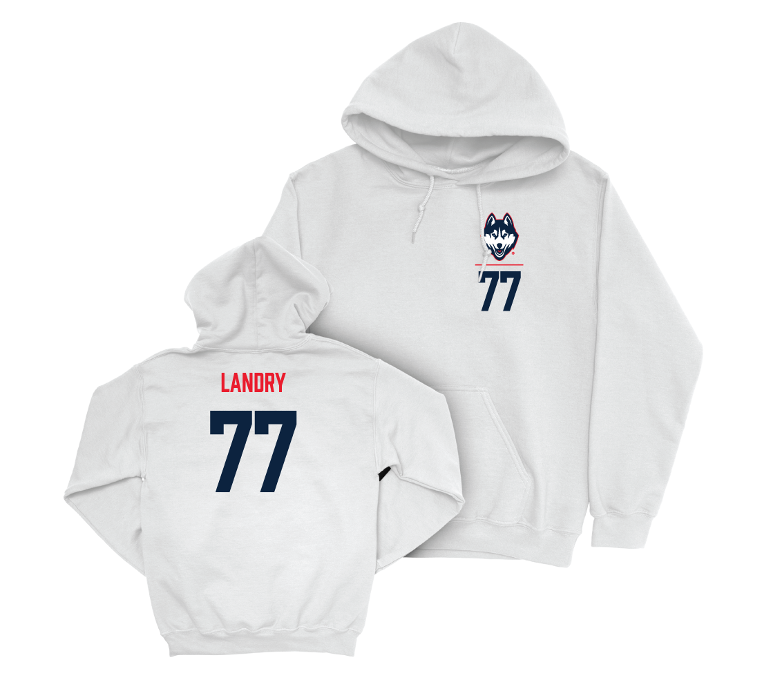 UConn Women's Ice Hockey Logo White Hoodie - Amy Landry | #77 Small