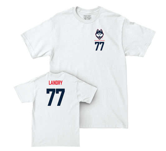 UConn Women's Ice Hockey Logo White Comfort Colors Tee - Amy Landry | #77 Small