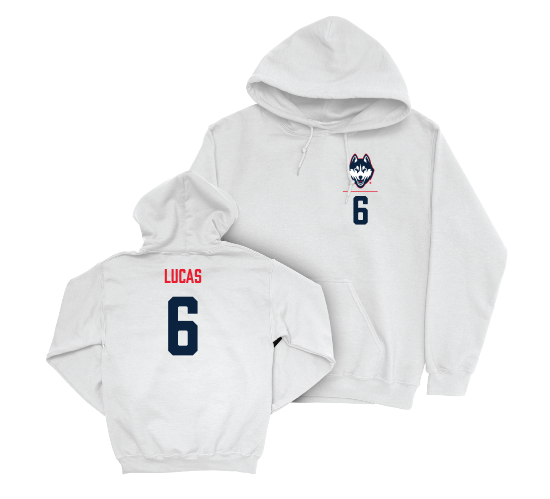 UConn Ice Hockey Logo White Hoodie - Andrew Lucas | #6 Small