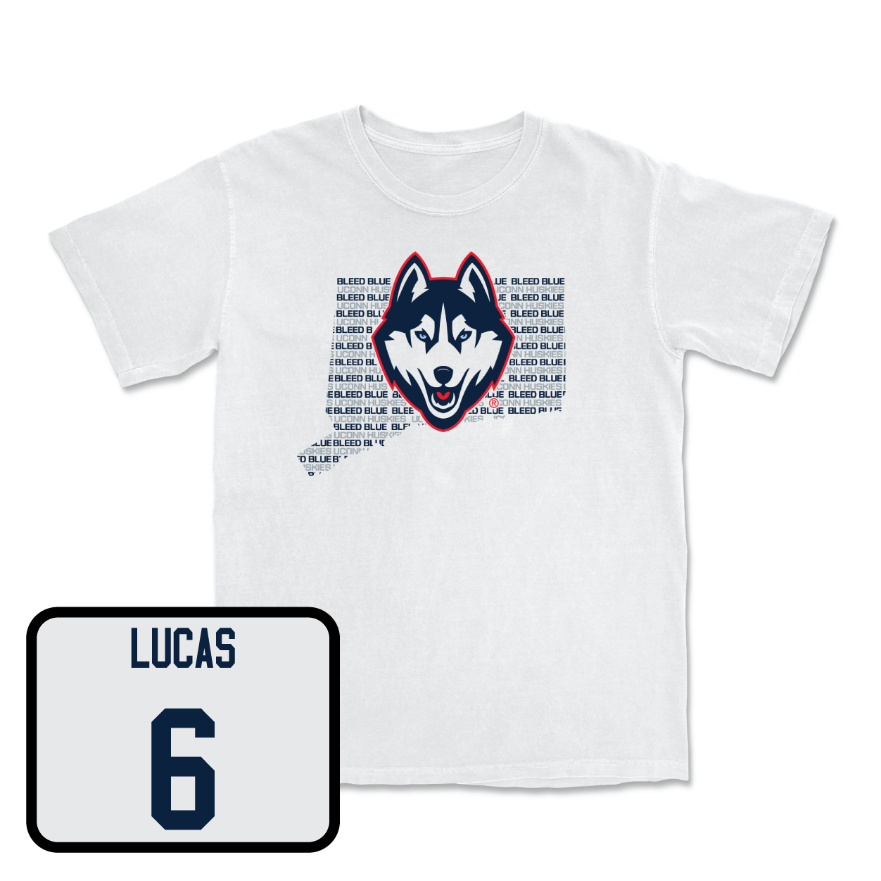 White Men's Ice Hockey Bleed Blue Comfort Colors Tee Small / Andrew Lucas | #6