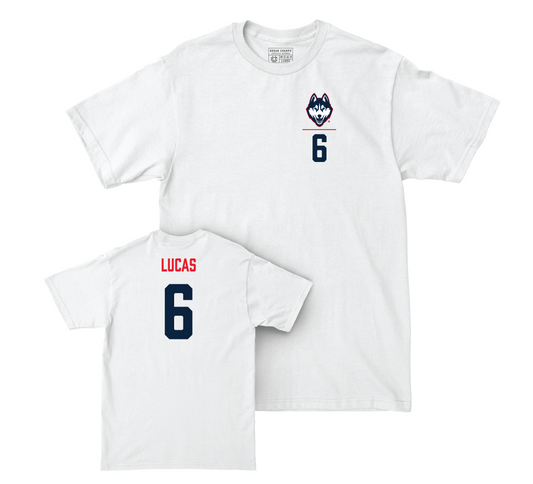 UConn Ice Hockey Logo White Comfort Colors Tee - Andrew Lucas | #6 Small