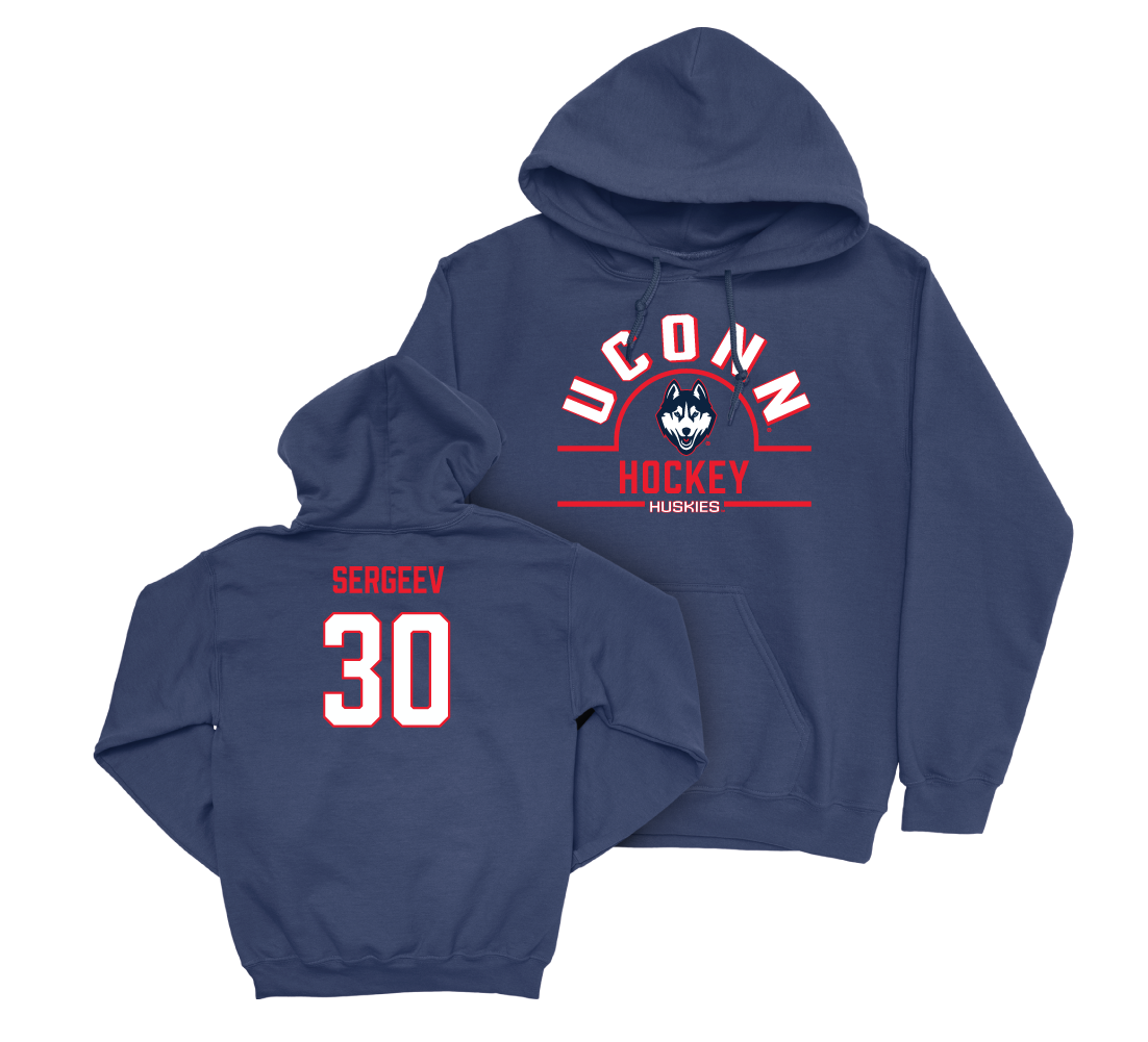 UConn Ice Hockey Arch Navy Hoodie - Arsenii Sergeev | #30 Small