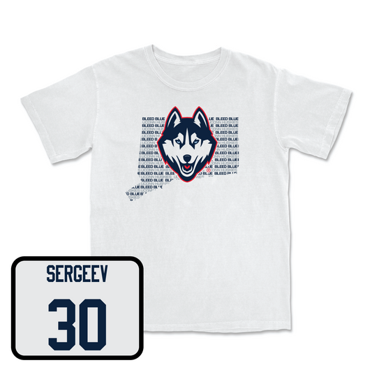 White Men's Ice Hockey Bleed Blue Comfort Colors Tee Youth Small / Arsenii Sergeev | #30