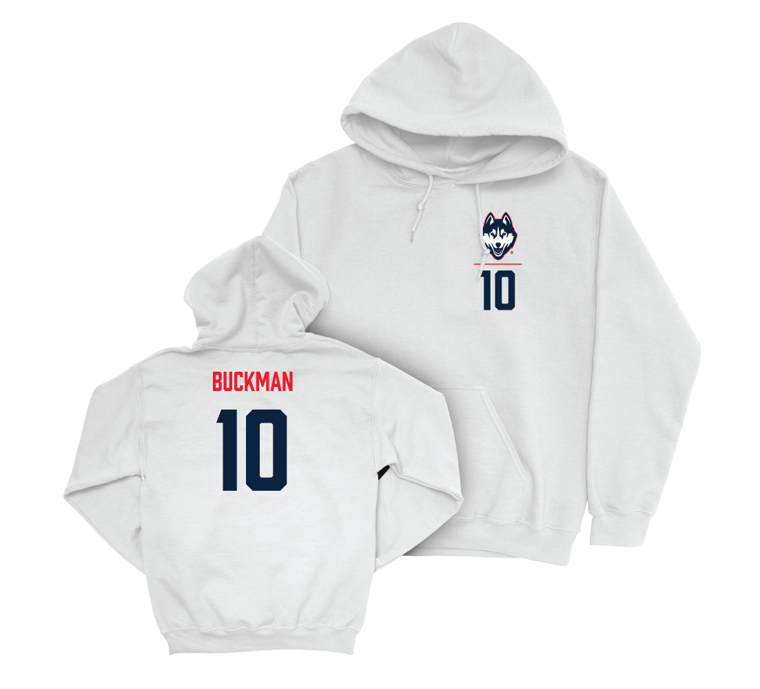 UConn Football Logo White Hoodie - Brett Buckman | #10 Small