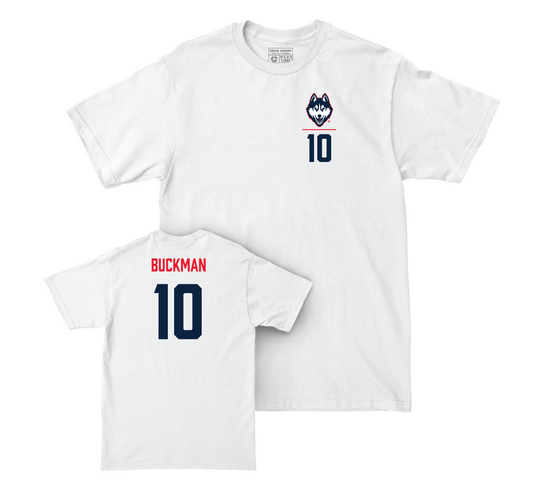 UConn Football Logo White Comfort Colors Tee - Brett Buckman | #10 Small