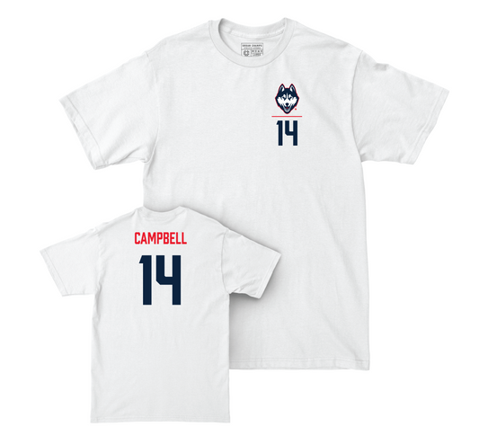 UConn Women's Ice Hockey Logo White Comfort Colors Tee - Brooke Campbell | #14 Small