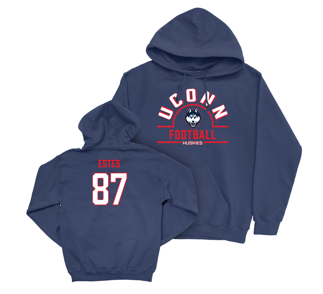 UConn Football Arch Navy Hoodie - Bo Estes | #87 Small