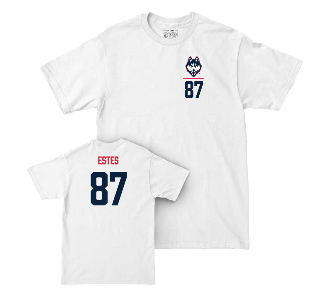 UConn Football Logo White Comfort Colors Tee - Bo Estes | #87 Small