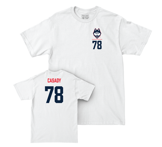 UConn Football Logo White Comfort Colors Tee - Carsten Casady | #78 Small