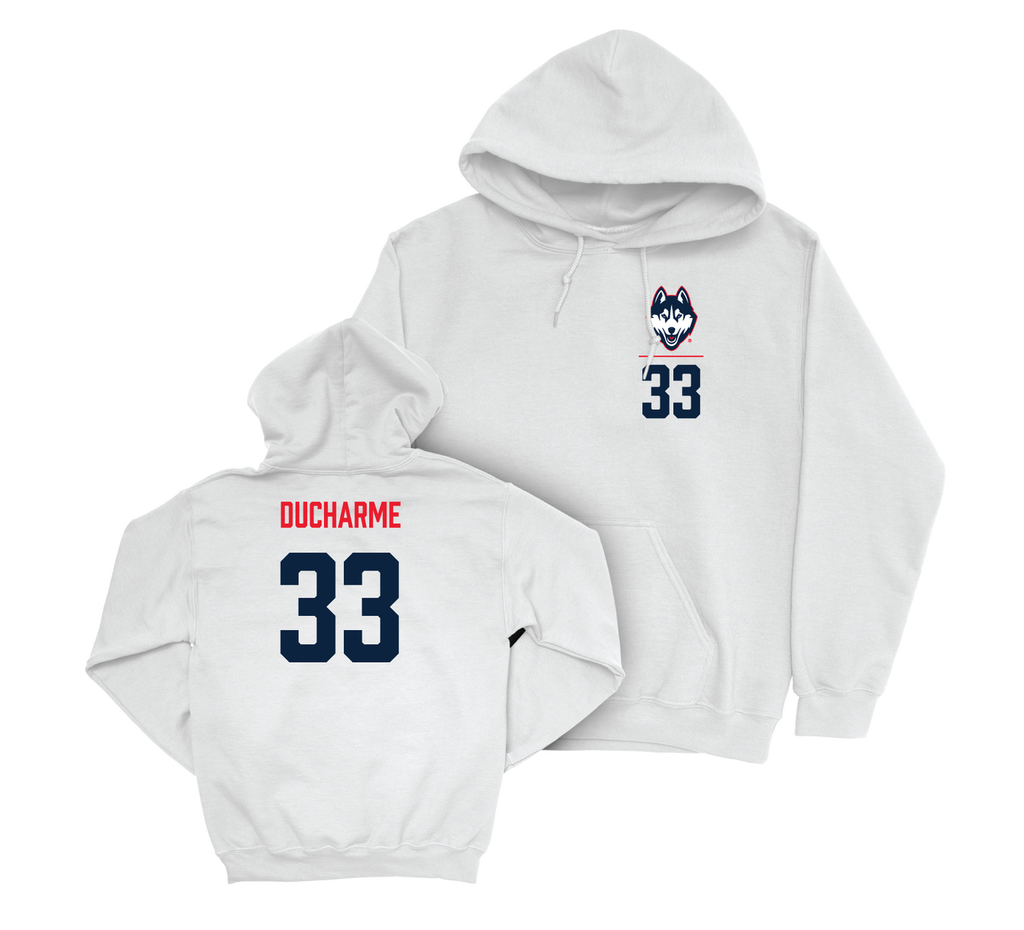 UConn Women's Basketball Logo White Hoodie - Caroline Ducharme | #33 Small