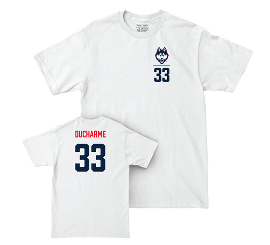 UConn Women's Basketball Logo White Comfort Colors Tee - Caroline Ducharme | #33 Small