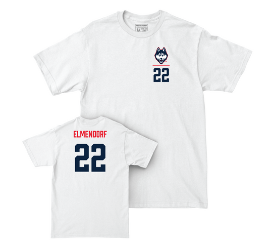 UConn Women's Soccer Logo White Comfort Colors Tee - Cara Elmendorf | #22 Small