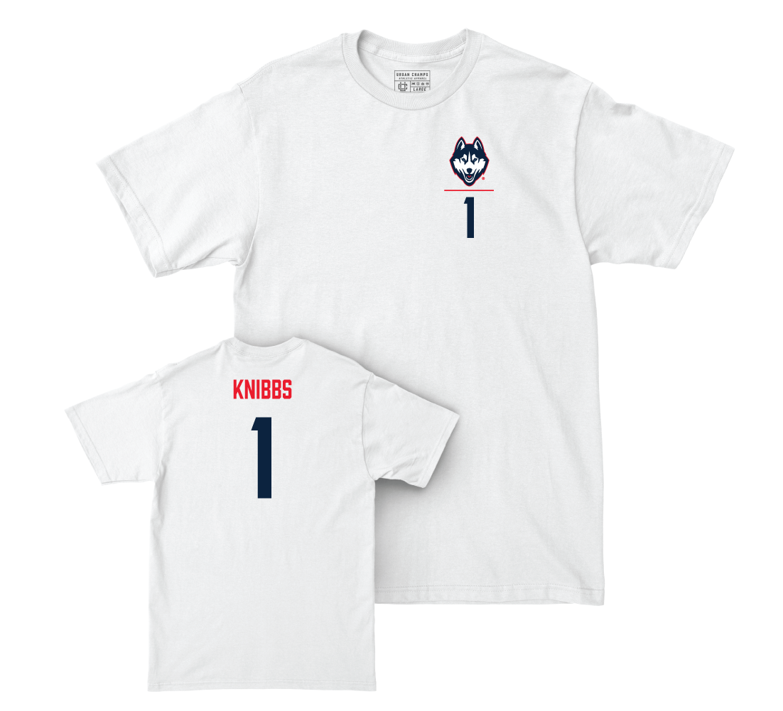 UConn Men's Soccer Logo White Comfort Colors Tee - Clayton Knibbs | #1 Small