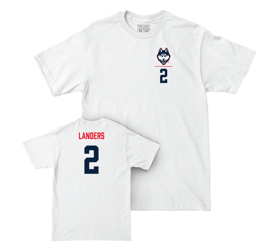 UConn Women's Soccer Logo White Comfort Colors Tee - Chloe Landers | #2 Small
