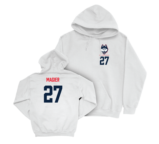 UConn Women's Ice Hockey Logo White Hoodie - Carlie Magier | #27 Small
