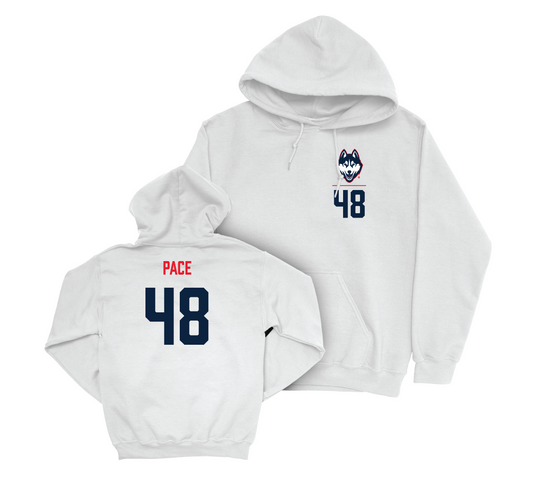 UConn Football Logo White Hoodie - Connor Pace | #48 Small