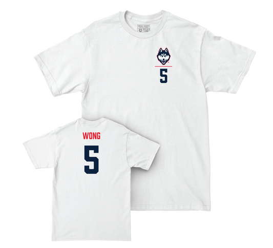 UConn Women's Ice Hockey Logo White Comfort Colors Tee - Camryn Wong | #5 Small