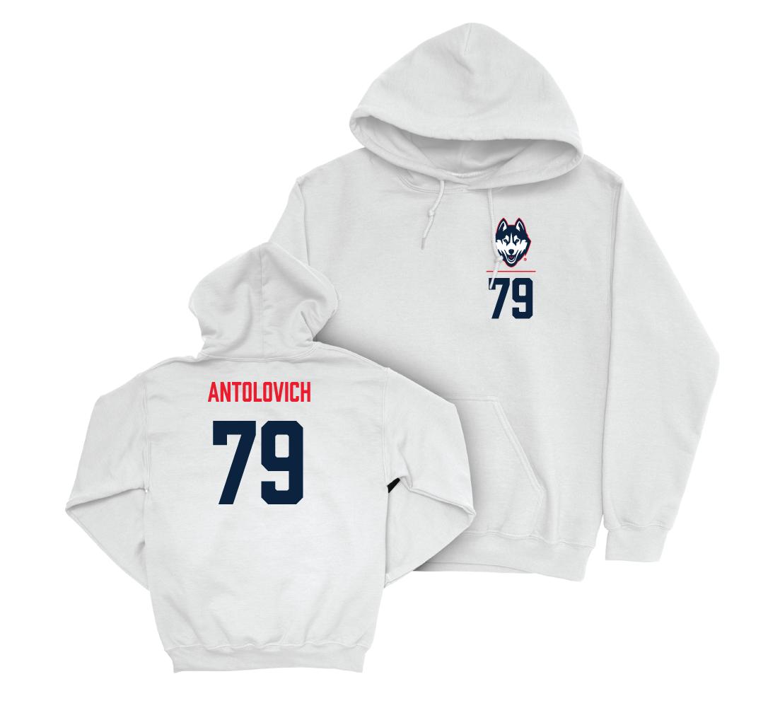 UConn Football Logo White Hoodie - Daniel Antolovich | #79 Small