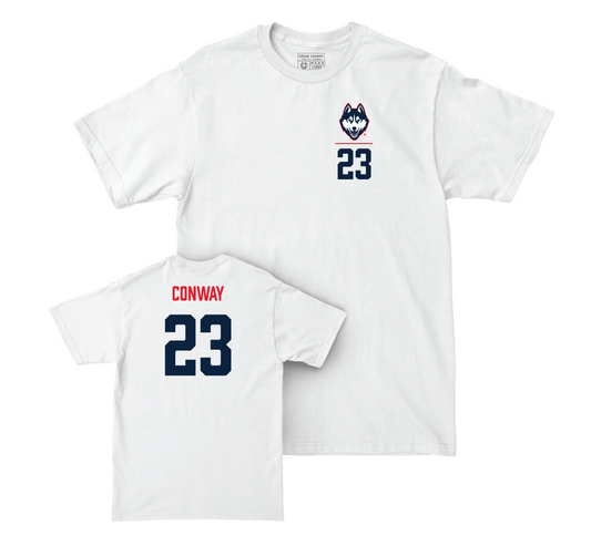 UConn Men's Soccer Logo White Comfort Colors Tee - Eli Conway | #23 Small