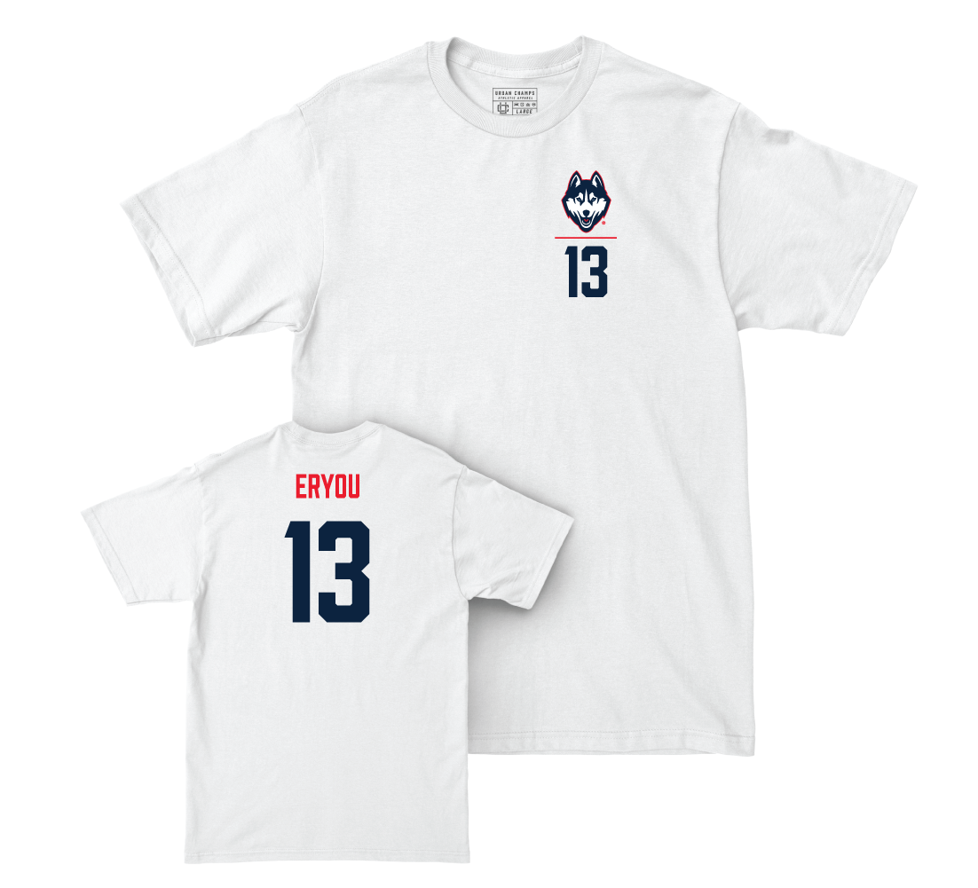 UConn Women's Ice Hockey Logo White Comfort Colors Tee - Emma Eryou | #13 Small