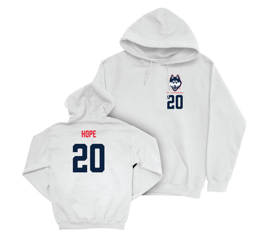 UConn Men's Soccer Logo White Hoodie - Elijah Hope | #20 Small