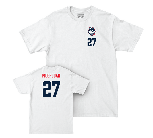 UConn Women's Lacrosse Logo White Comfort Colors Tee - Eve McGrogan | #27 Small