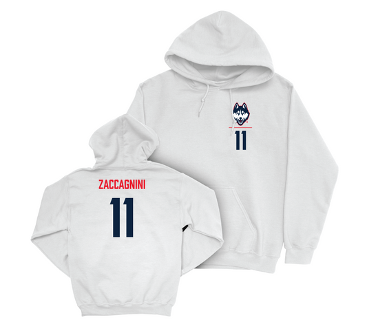 UConn Women's Soccer Logo White Hoodie - Emma Zaccagnini | #11 Small