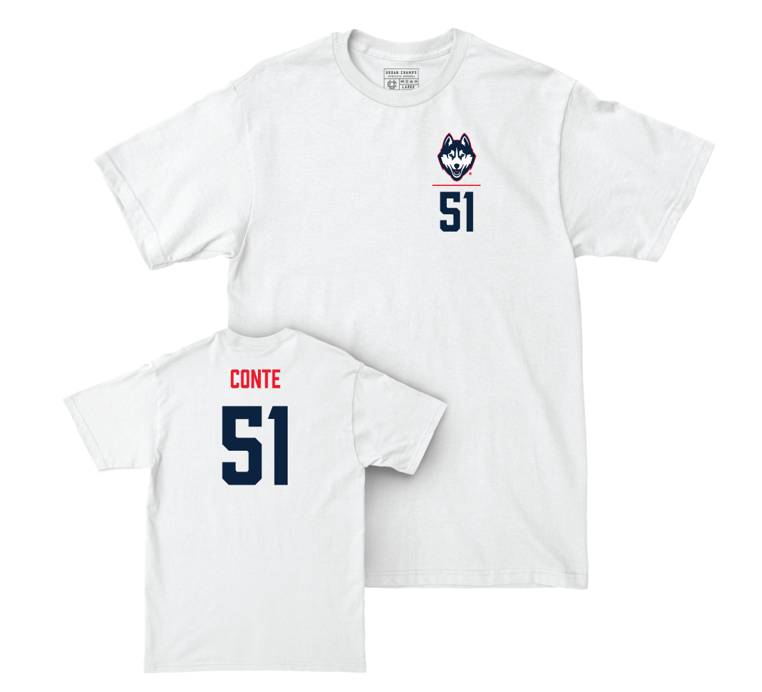 UConn Baseball Logo White Comfort Colors Tee - Giovanni Conte | #51 Small