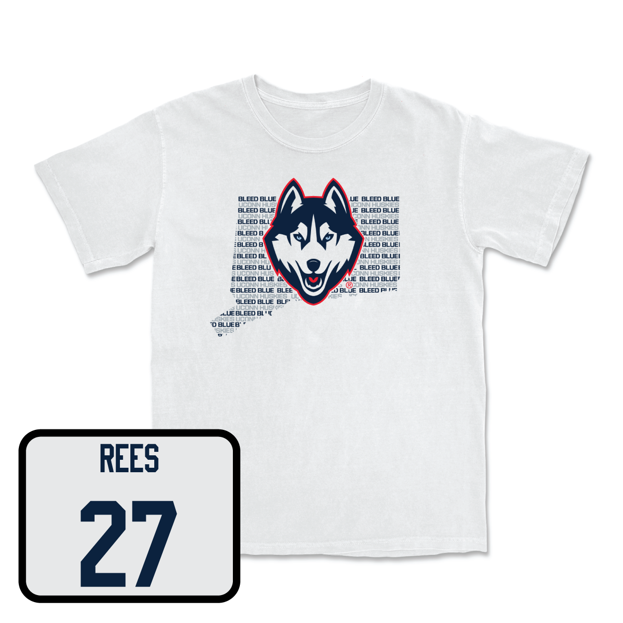 White Men's Ice Hockey Bleed Blue Comfort Colors Tee Small / Harrison Rees | #27