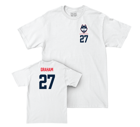 UConn Football Logo White Comfort Colors Tee - Ian Graham | #27 Small