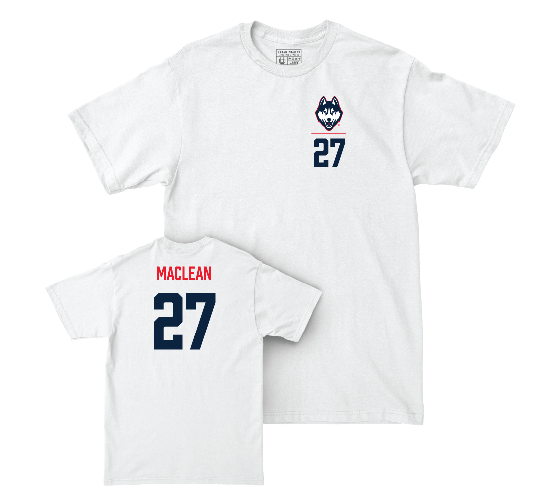 UConn Men's Soccer Logo White Comfort Colors Tee - Iain MacLean | #27 Small