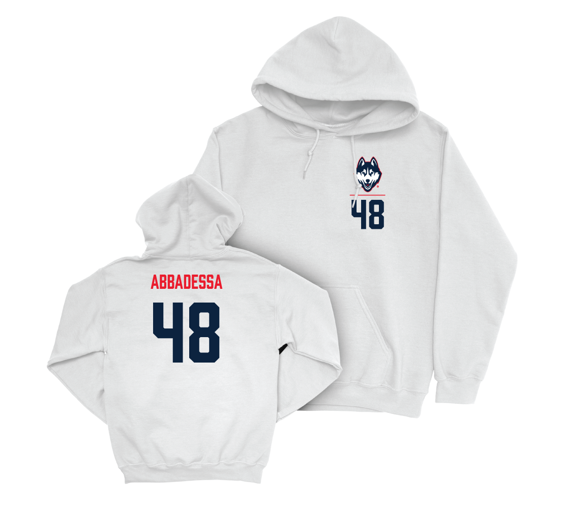 UConn Baseball Logo White Hoodie - Jude Abbadessa | #48 Small