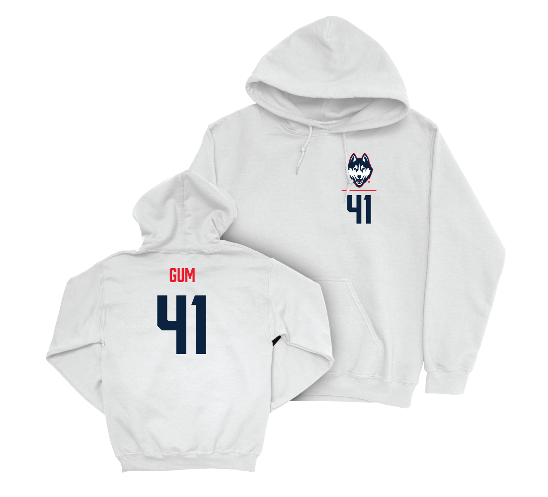 UConn Women's Lacrosse Logo White Hoodie - Johannah Gum | #41 Small