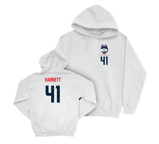 UConn Women's Soccer Logo White Hoodie - Jackie Harnett | #41 Small