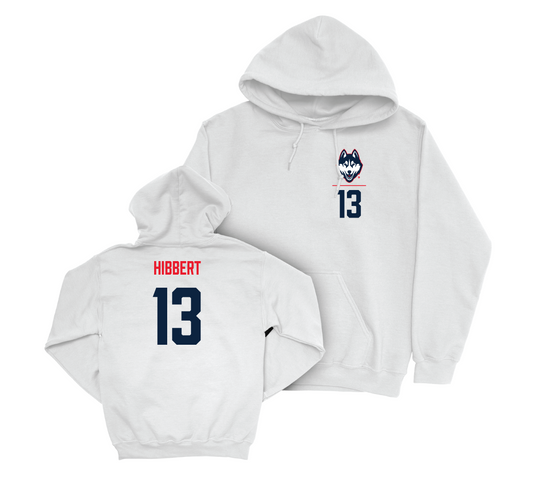 UConn Men's Soccer Logo White Hoodie - Jayden Hibbert | #13 Small