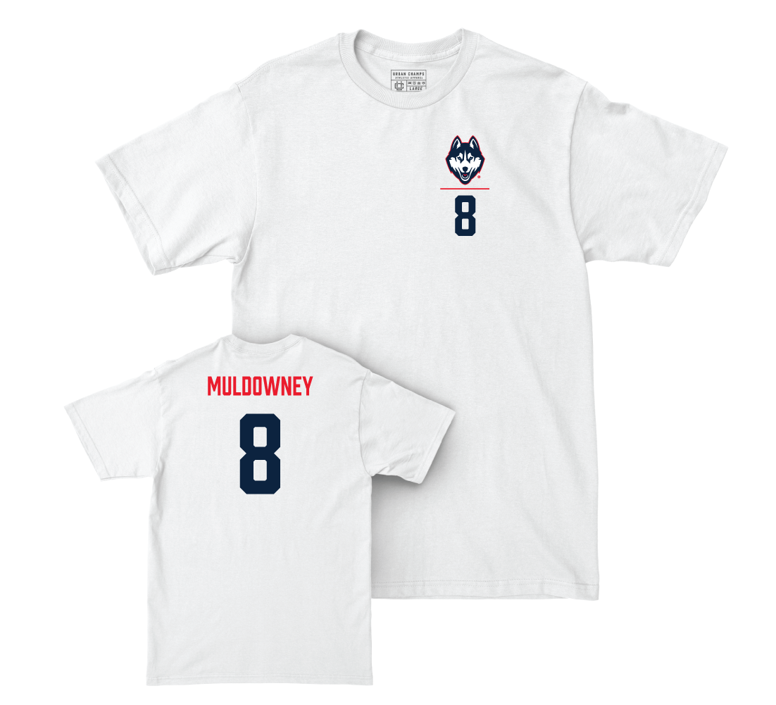 UConn Ice Hockey Logo White Comfort Colors Tee - Joey Muldowney | #8 Small