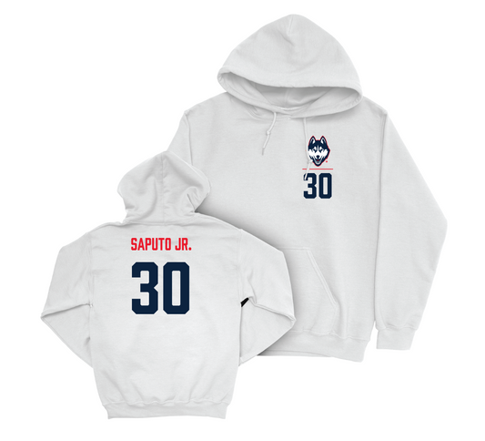 UConn Men's Soccer Logo White Hoodie - Joey Saputo Jr. | #30 Small