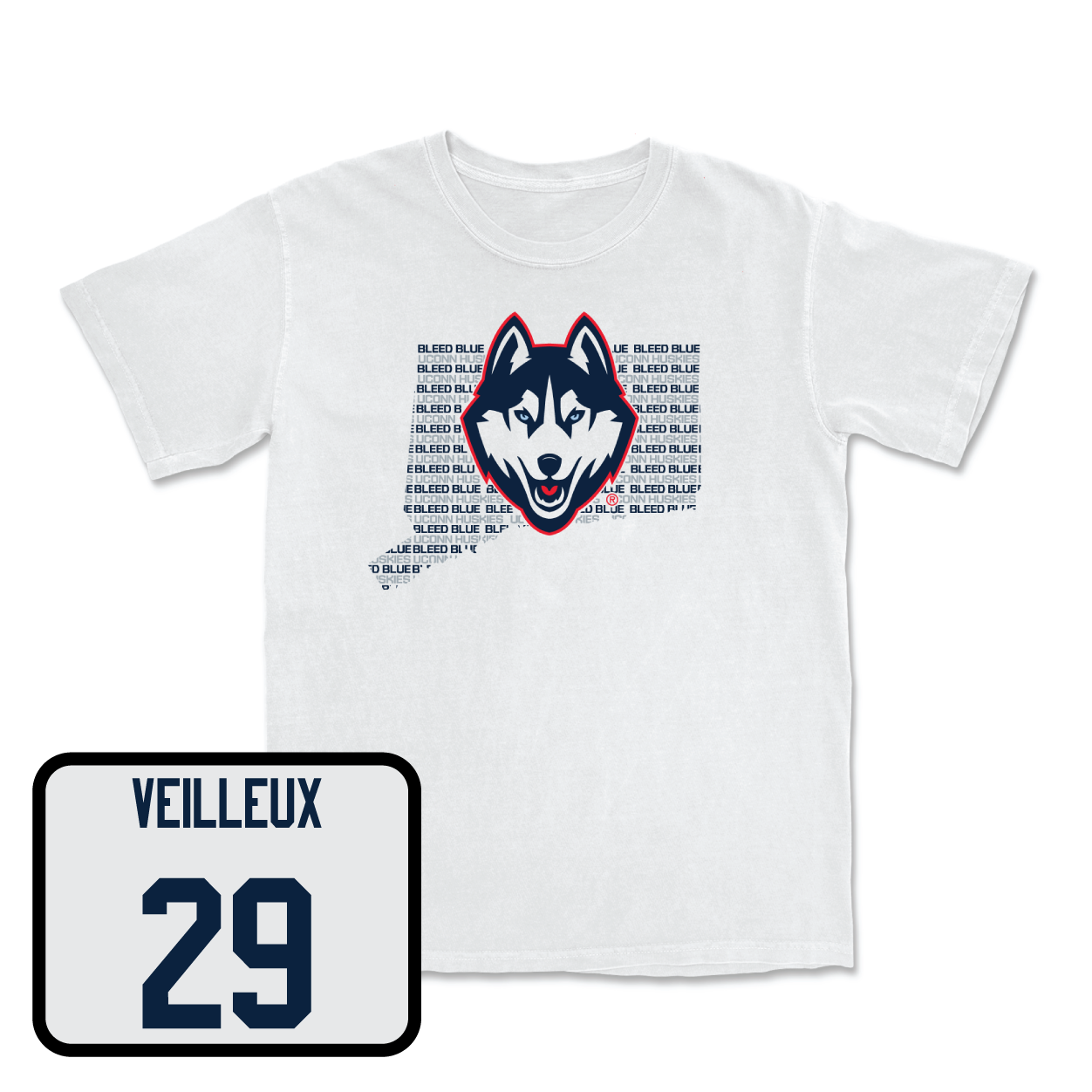 White Men's Ice Hockey Bleed Blue Comfort Colors Tee Youth Medium / Jake Veilleux | #29