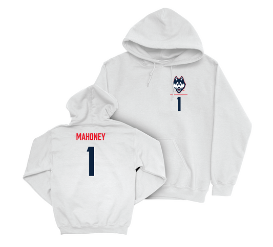 UConn Women's Soccer Logo White Hoodie - Kaitlyn Mahoney | #1 Small